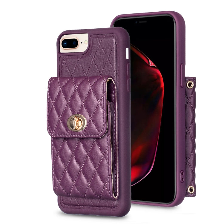 For iPhone 7 Plus / 8 Plus Vertical Metal Buckle Wallet Rhombic Leather Phone Case