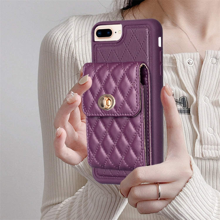 For iPhone 7 Plus / 8 Plus Vertical Metal Buckle Wallet Rhombic Leather Phone Case