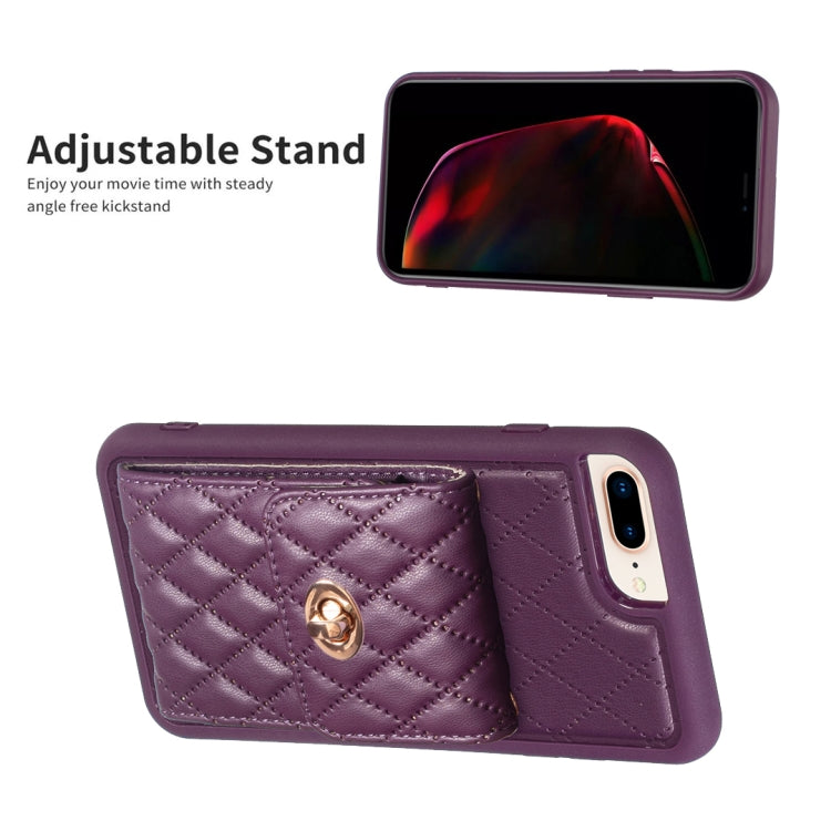 For iPhone 7 Plus / 8 Plus Vertical Metal Buckle Wallet Rhombic Leather Phone Case