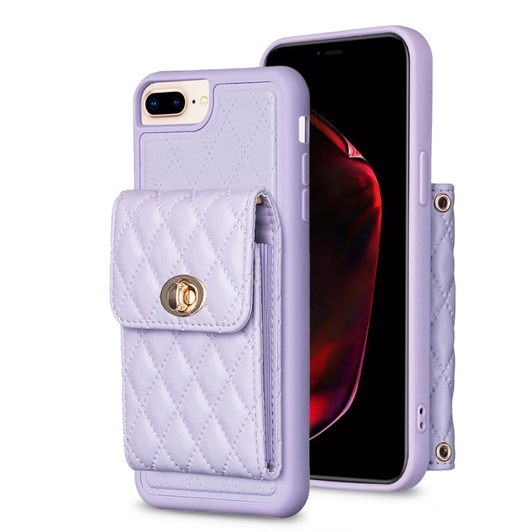 For iPhone 7 Plus / 8 Plus Vertical Metal Buckle Wallet Rhombic Leather Phone Case