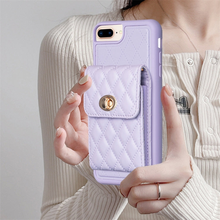 For iPhone 7 Plus / 8 Plus Vertical Metal Buckle Wallet Rhombic Leather Phone Case