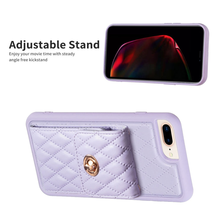 For iPhone 7 Plus / 8 Plus Vertical Metal Buckle Wallet Rhombic Leather Phone Case