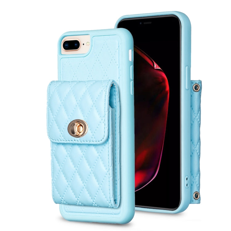 For iPhone 7 Plus / 8 Plus Vertical Metal Buckle Wallet Rhombic Leather Phone Case