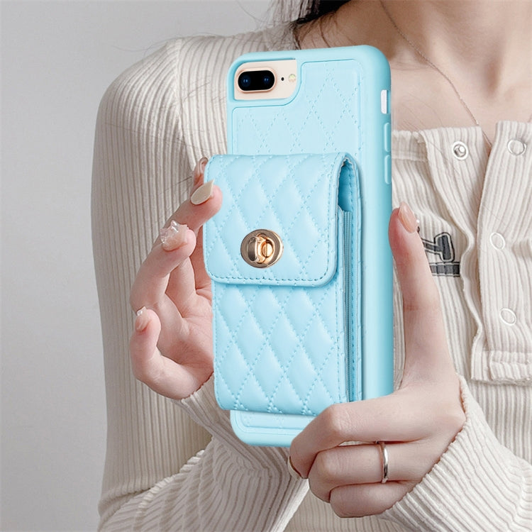 For iPhone 7 Plus / 8 Plus Vertical Metal Buckle Wallet Rhombic Leather Phone Case