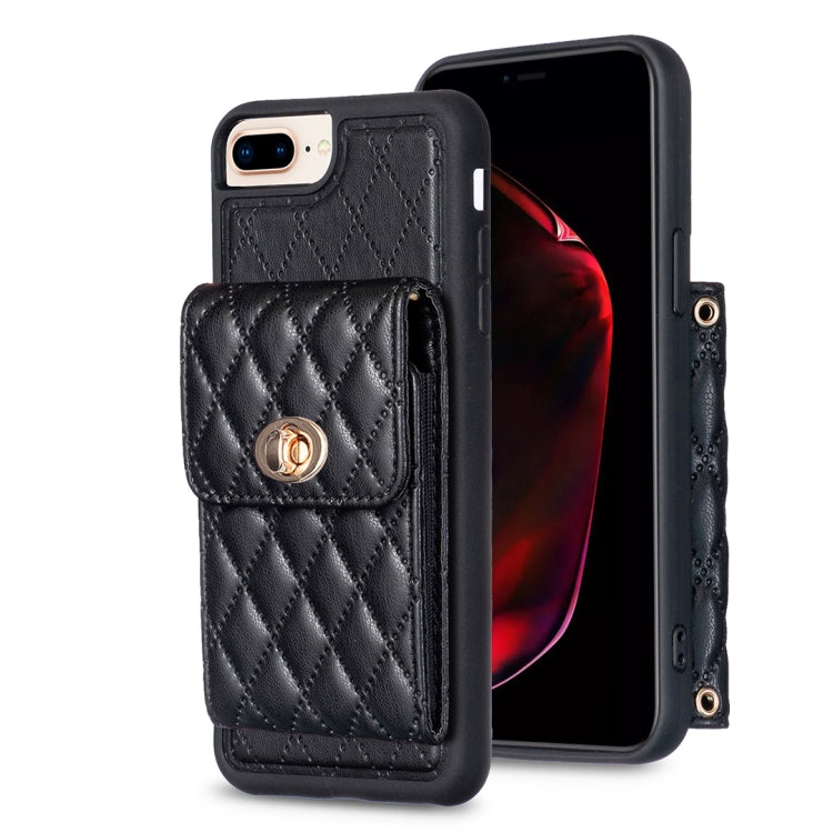 For iPhone 7 Plus / 8 Plus Vertical Metal Buckle Wallet Rhombic Leather Phone Case