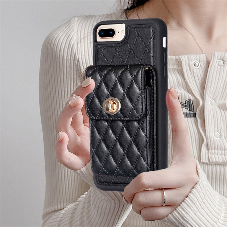 For iPhone 7 Plus / 8 Plus Vertical Metal Buckle Wallet Rhombic Leather Phone Case
