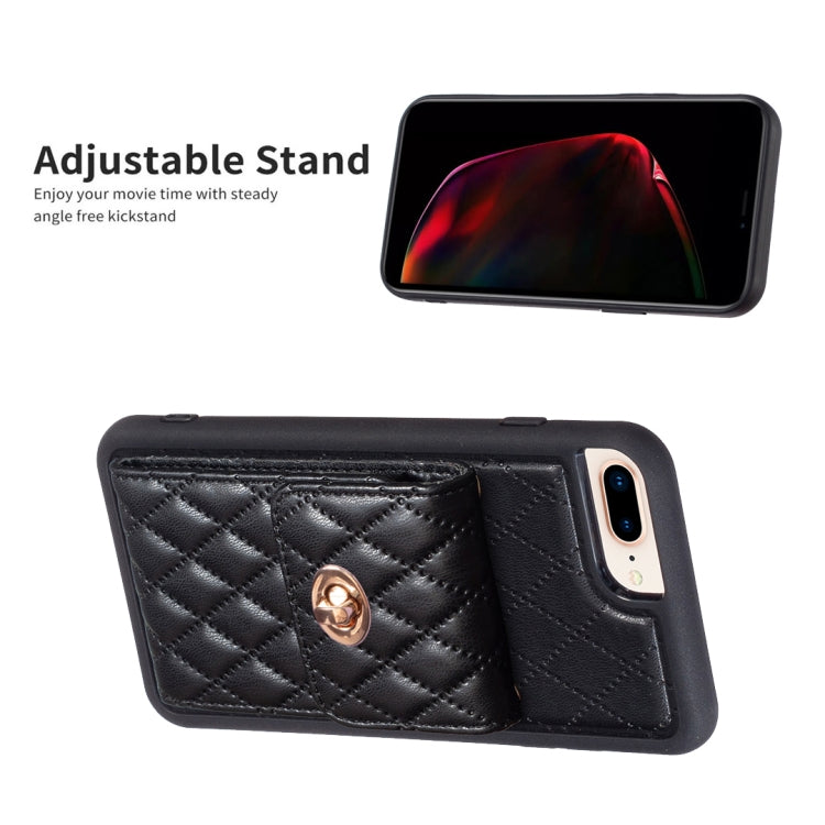 For iPhone 7 Plus / 8 Plus Vertical Metal Buckle Wallet Rhombic Leather Phone Case