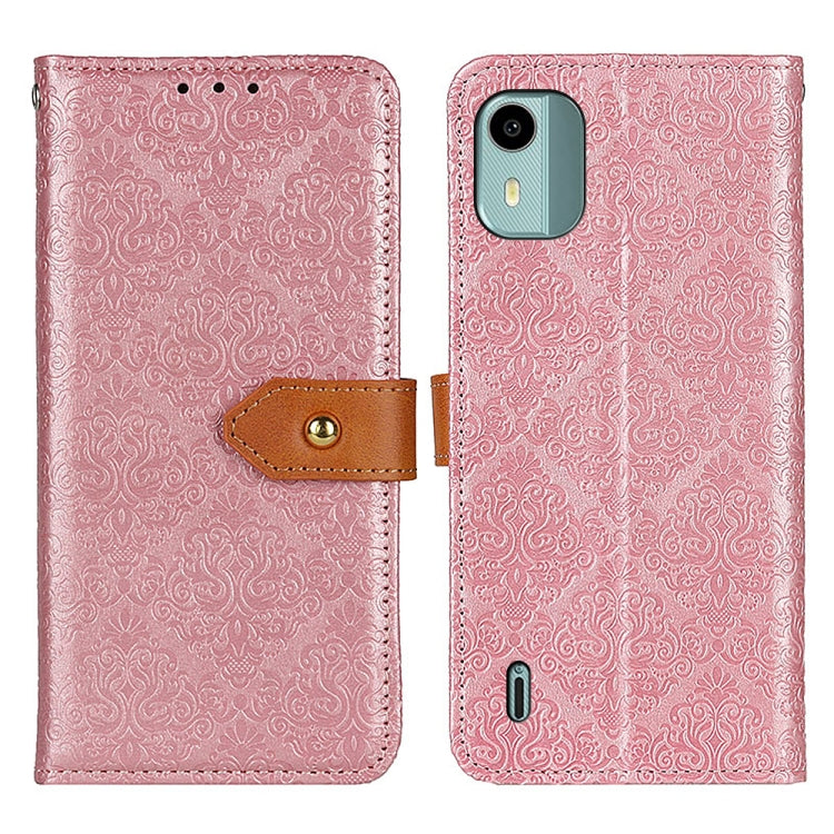 For Nokia C12 4G European Floral Embossed Flip Leather Phone Case