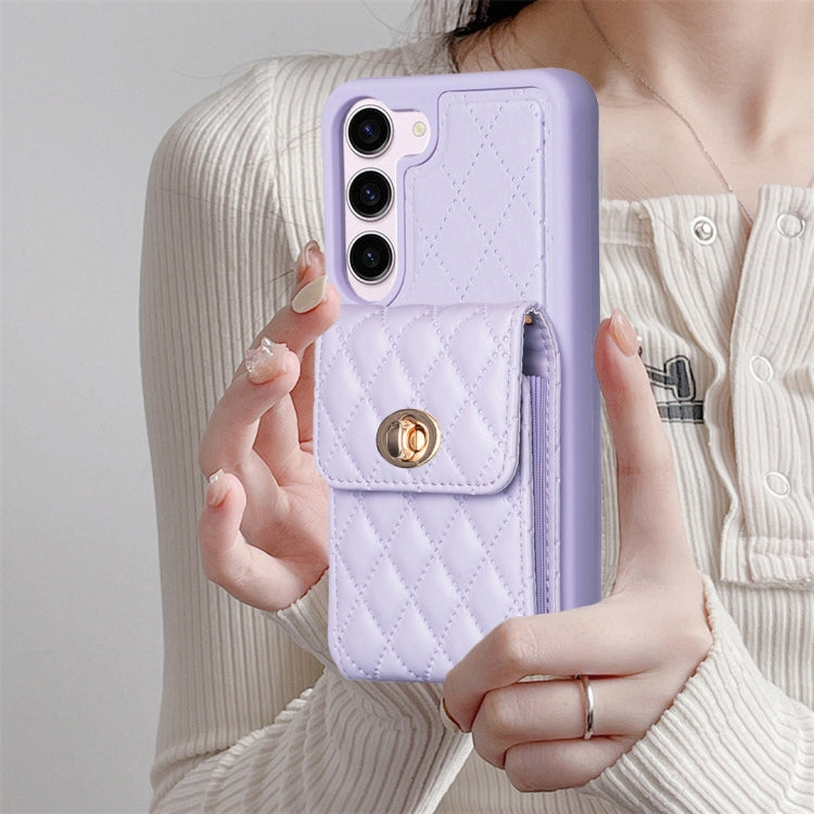 For Samsung Galaxy S23 5G Vertical Metal Buckle Wallet Rhombic Leather Phone Case