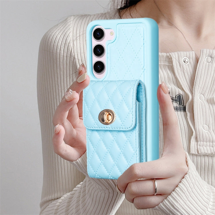 For Samsung Galaxy S23 5G Vertical Metal Buckle Wallet Rhombic Leather Phone Case