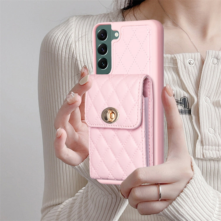 For Samsung Galaxy S22+ 5G Vertical Metal Buckle Wallet Rhombic Leather Phone Case