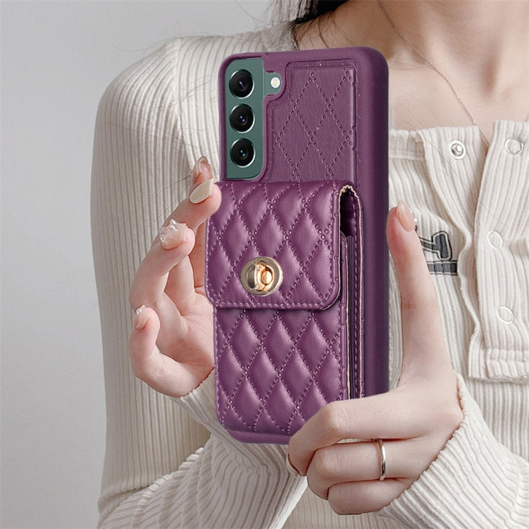 For Samsung Galaxy S22+ 5G Vertical Metal Buckle Wallet Rhombic Leather Phone Case