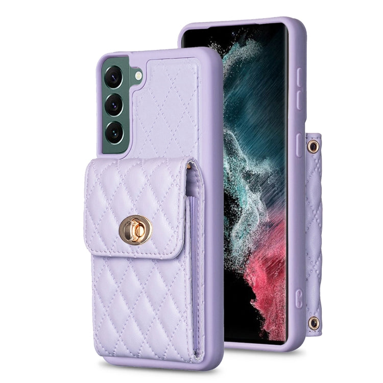 For Samsung Galaxy S22+ 5G Vertical Metal Buckle Wallet Rhombic Leather Phone Case
