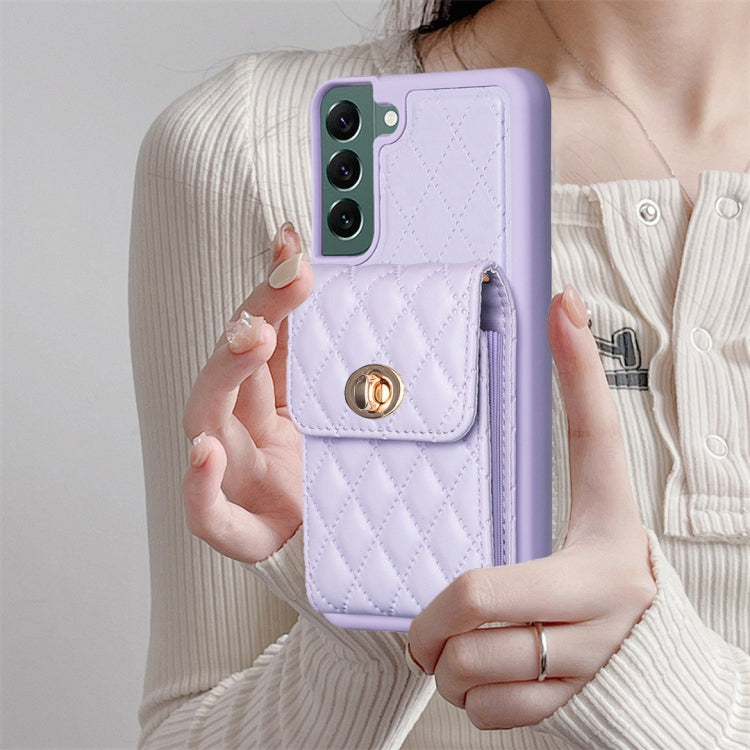 For Samsung Galaxy S22+ 5G Vertical Metal Buckle Wallet Rhombic Leather Phone Case