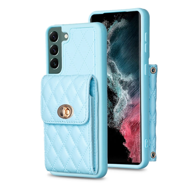 For Samsung Galaxy S22+ 5G Vertical Metal Buckle Wallet Rhombic Leather Phone Case