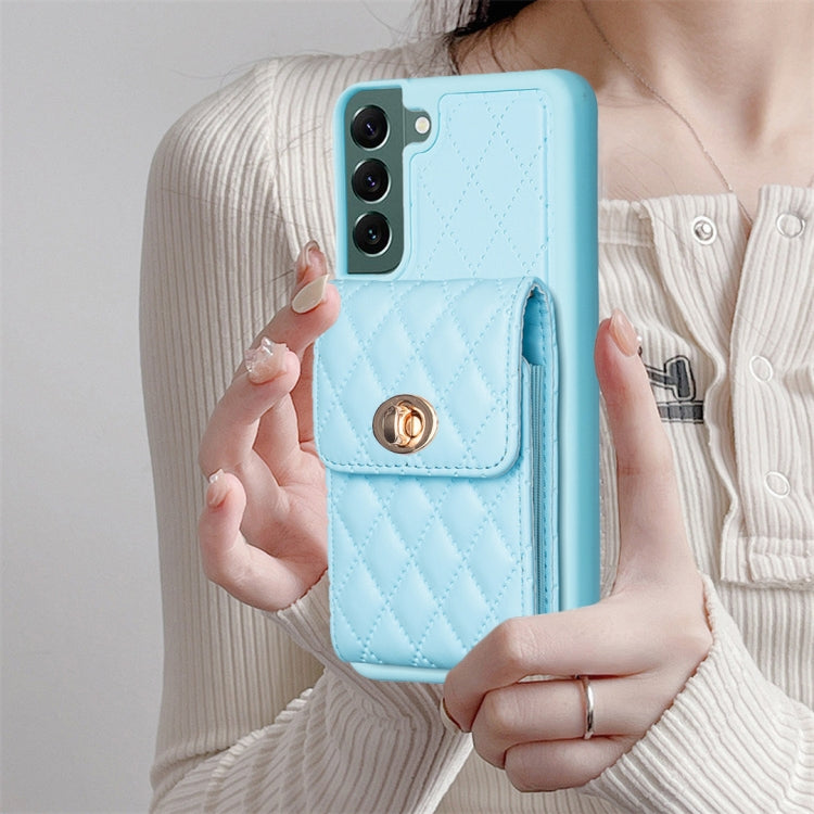 For Samsung Galaxy S22+ 5G Vertical Metal Buckle Wallet Rhombic Leather Phone Case