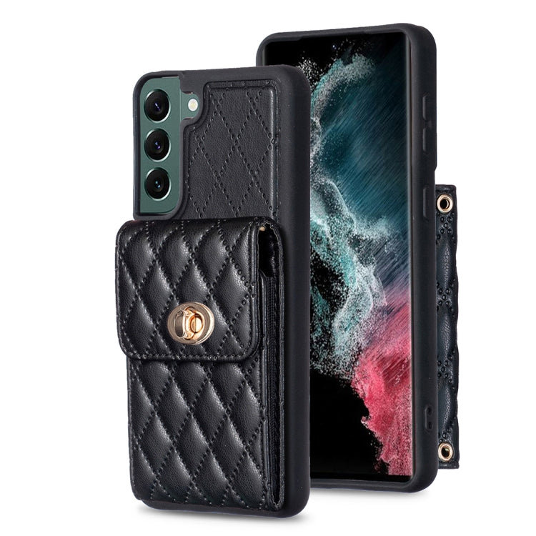 For Samsung Galaxy S22+ 5G Vertical Metal Buckle Wallet Rhombic Leather Phone Case