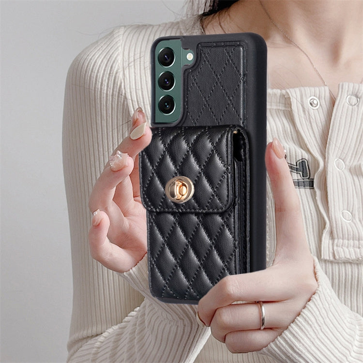 For Samsung Galaxy S22+ 5G Vertical Metal Buckle Wallet Rhombic Leather Phone Case