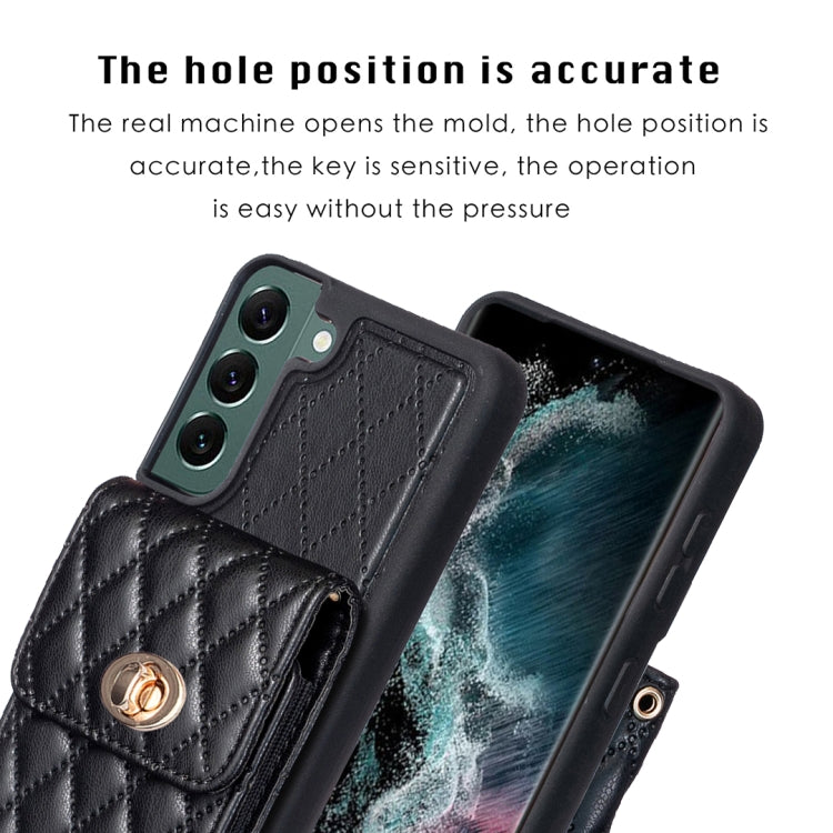 For Samsung Galaxy S22+ 5G Vertical Metal Buckle Wallet Rhombic Leather Phone Case