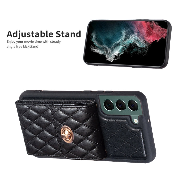 For Samsung Galaxy S22+ 5G Vertical Metal Buckle Wallet Rhombic Leather Phone Case