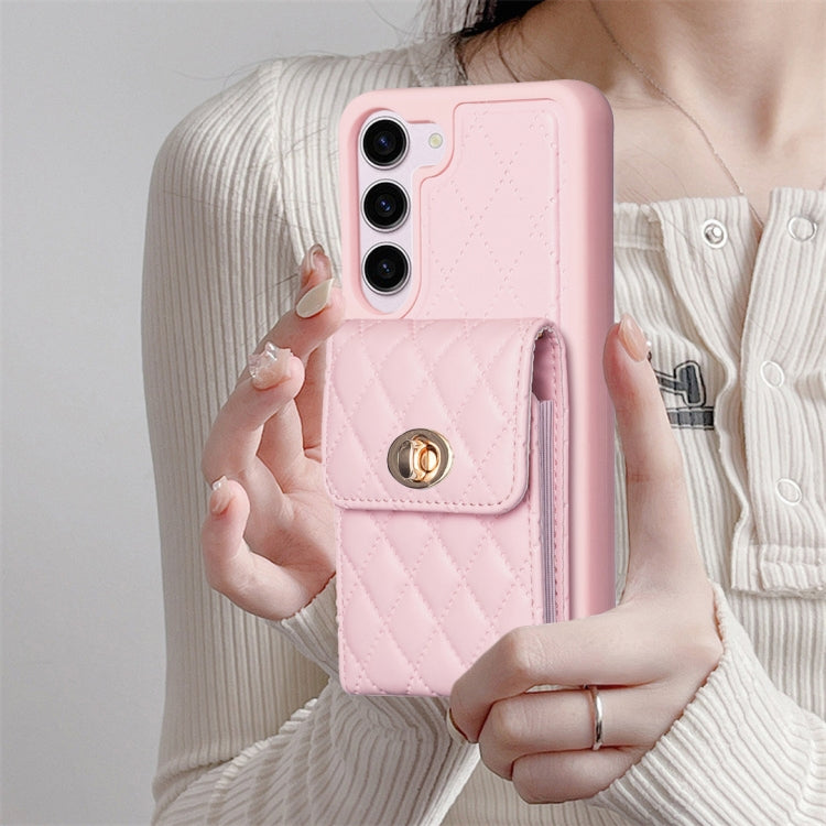 For Samsung Galaxy S21 5G Vertical Metal Buckle Wallet Rhombic Leather Phone Case