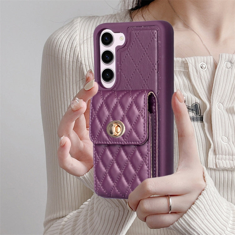 For Samsung Galaxy S21 5G Vertical Metal Buckle Wallet Rhombic Leather Phone Case