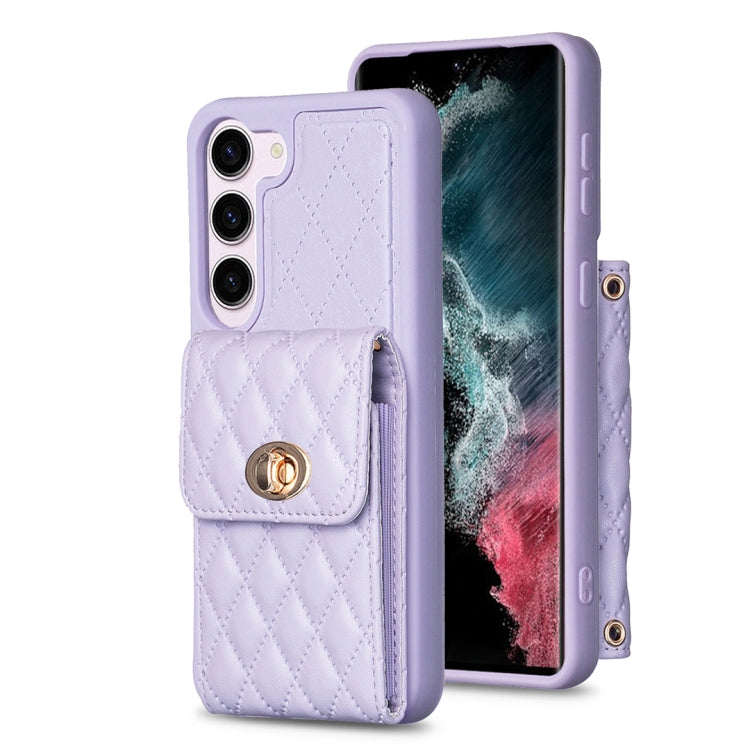 For Samsung Galaxy S21 5G Vertical Metal Buckle Wallet Rhombic Leather Phone Case