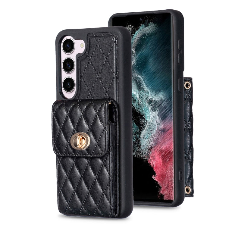 For Samsung Galaxy S21 5G Vertical Metal Buckle Wallet Rhombic Leather Phone Case