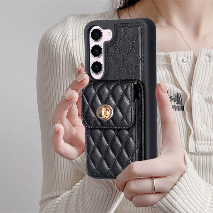 For Samsung Galaxy S21 5G Vertical Metal Buckle Wallet Rhombic Leather Phone Case