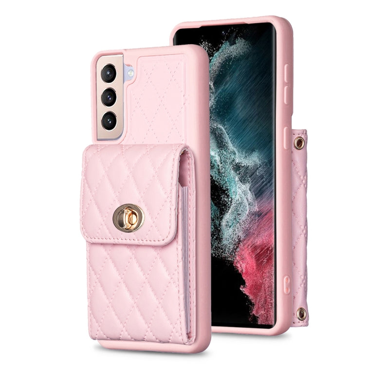 For Samsung Galaxy S21+ 5G Vertical Metal Buckle Wallet Rhombic Leather Phone Case