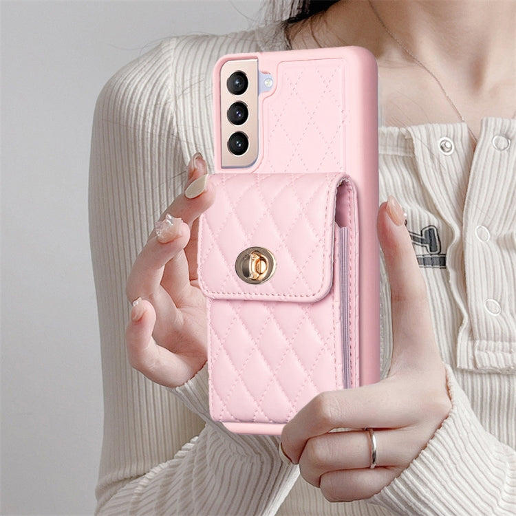 For Samsung Galaxy S21+ 5G Vertical Metal Buckle Wallet Rhombic Leather Phone Case