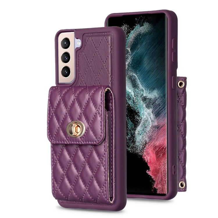 For Samsung Galaxy S21+ 5G Vertical Metal Buckle Wallet Rhombic Leather Phone Case