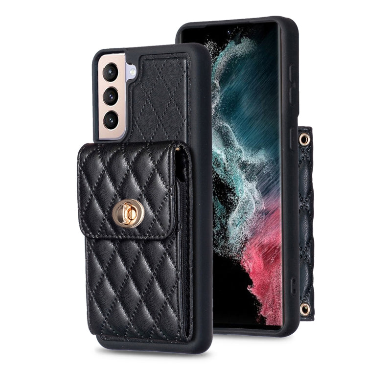 For Samsung Galaxy S21+ 5G Vertical Metal Buckle Wallet Rhombic Leather Phone Case