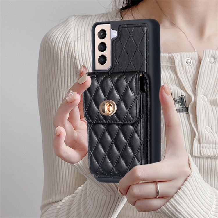 For Samsung Galaxy S21+ 5G Vertical Metal Buckle Wallet Rhombic Leather Phone Case