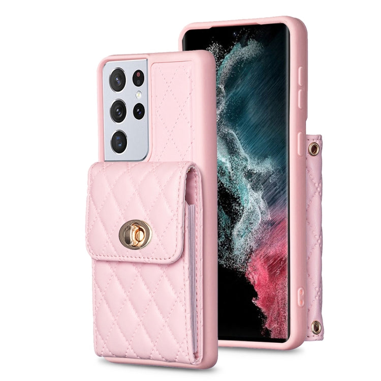 For Samsung Galaxy S21 Ultra 5G Vertical Metal Buckle Wallet Rhombic Leather Phone Case