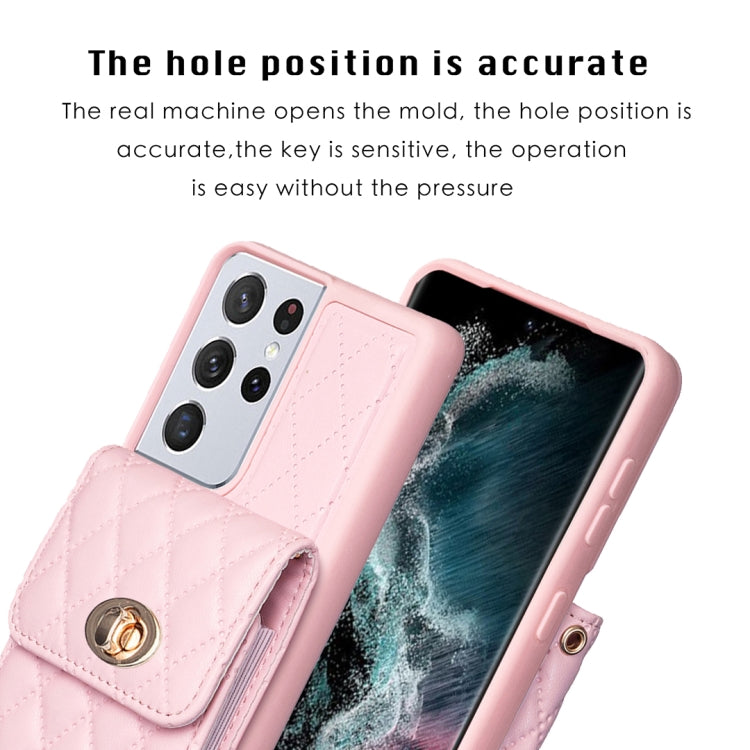For Samsung Galaxy S21 Ultra 5G Vertical Metal Buckle Wallet Rhombic Leather Phone Case
