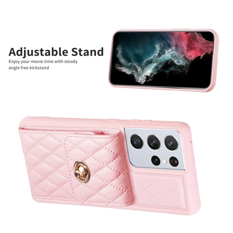 For Samsung Galaxy S21 Ultra 5G Vertical Metal Buckle Wallet Rhombic Leather Phone Case
