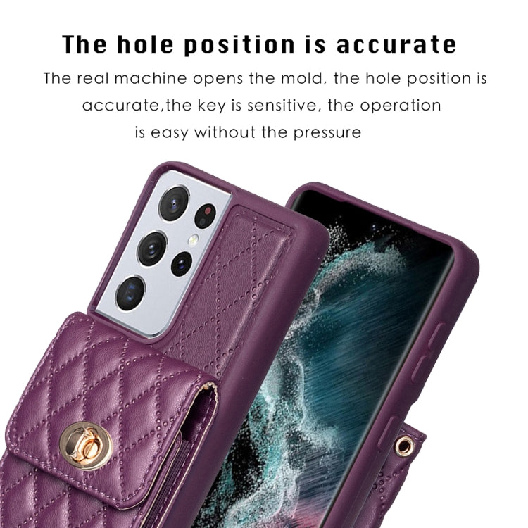 For Samsung Galaxy S21 Ultra 5G Vertical Metal Buckle Wallet Rhombic Leather Phone Case