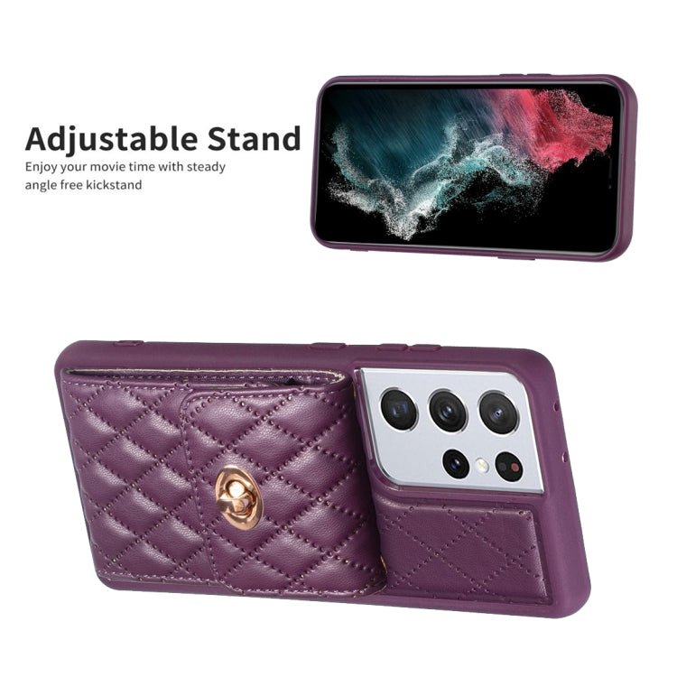 For Samsung Galaxy S21 Ultra 5G Vertical Metal Buckle Wallet Rhombic Leather Phone Case