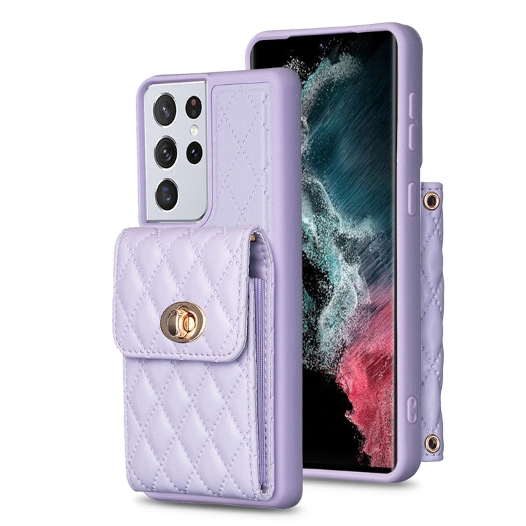 For Samsung Galaxy S21 Ultra 5G Vertical Metal Buckle Wallet Rhombic Leather Phone Case
