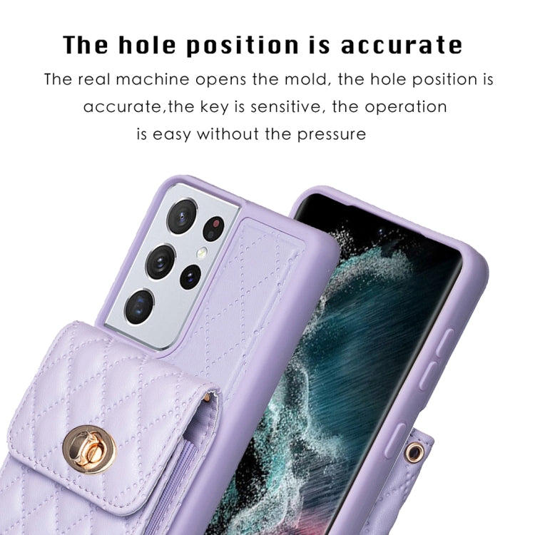 For Samsung Galaxy S21 Ultra 5G Vertical Metal Buckle Wallet Rhombic Leather Phone Case