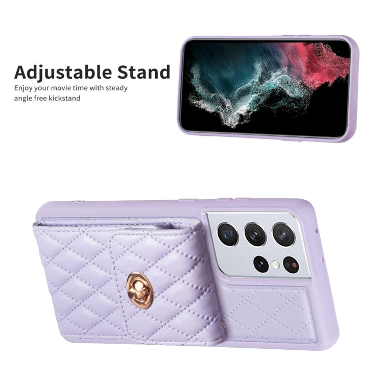 For Samsung Galaxy S21 Ultra 5G Vertical Metal Buckle Wallet Rhombic Leather Phone Case