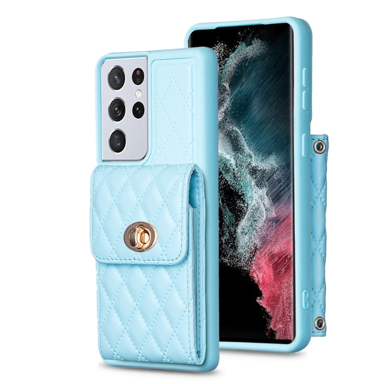 For Samsung Galaxy S21 Ultra 5G Vertical Metal Buckle Wallet Rhombic Leather Phone Case
