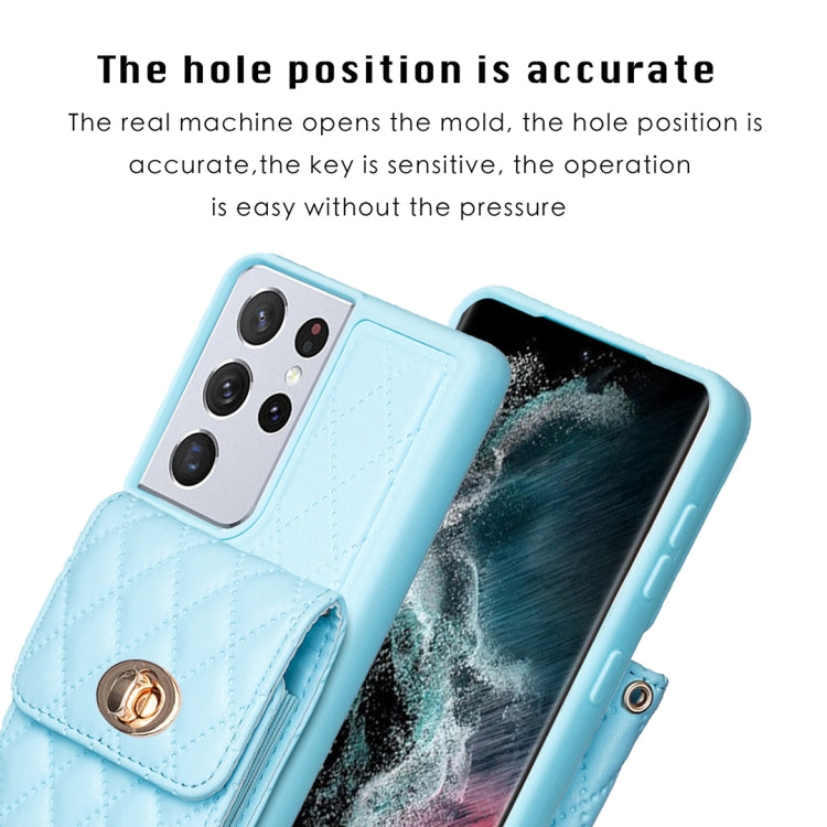 For Samsung Galaxy S21 Ultra 5G Vertical Metal Buckle Wallet Rhombic Leather Phone Case