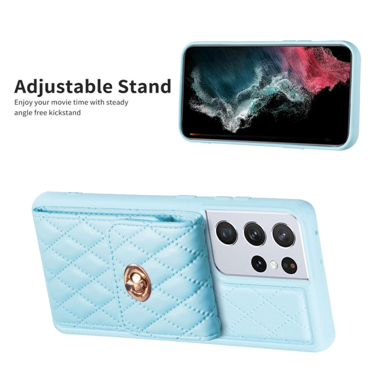 For Samsung Galaxy S21 Ultra 5G Vertical Metal Buckle Wallet Rhombic Leather Phone Case