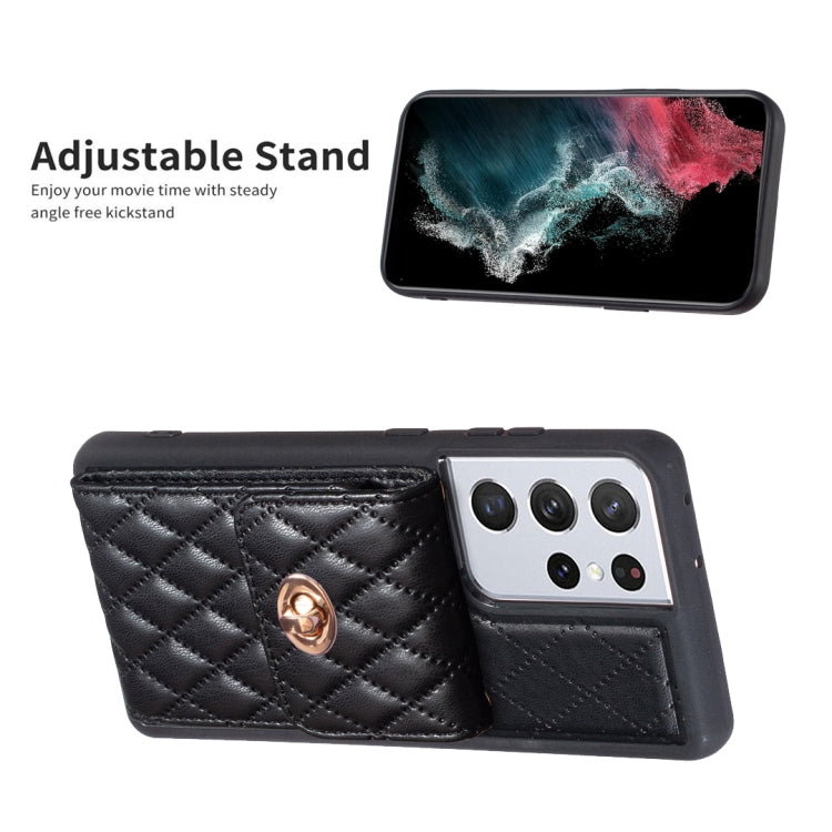 For Samsung Galaxy S21 Ultra 5G Vertical Metal Buckle Wallet Rhombic Leather Phone Case