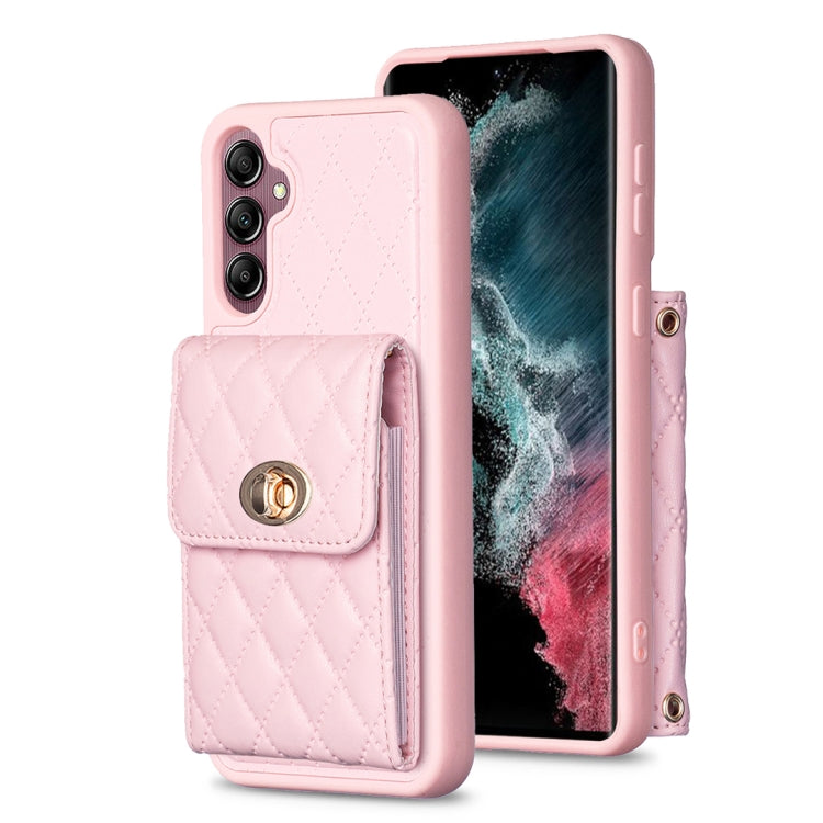 For Samsung Galaxy A14 4G / 5G Vertical Metal Buckle Wallet Rhombic Leather Phone Case