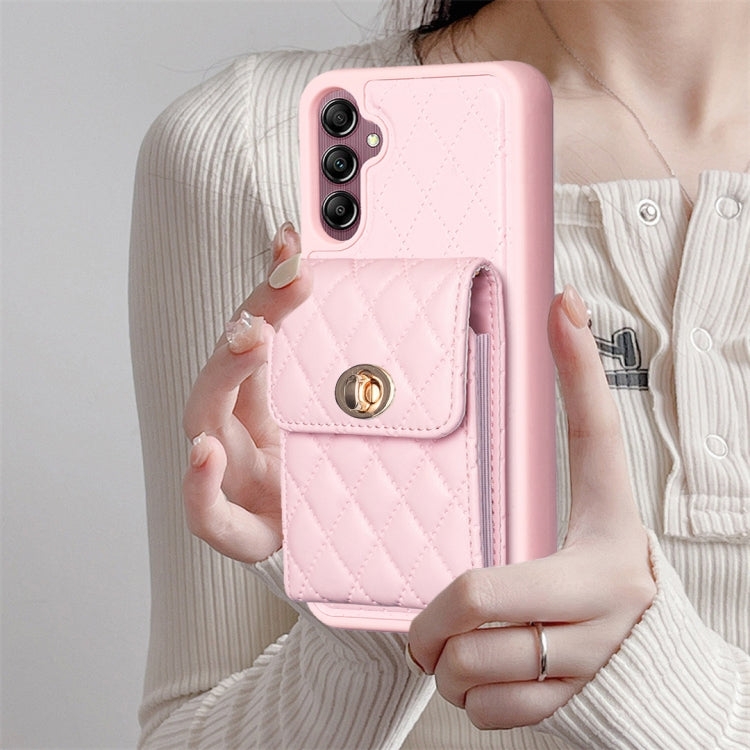 For Samsung Galaxy A14 4G / 5G Vertical Metal Buckle Wallet Rhombic Leather Phone Case
