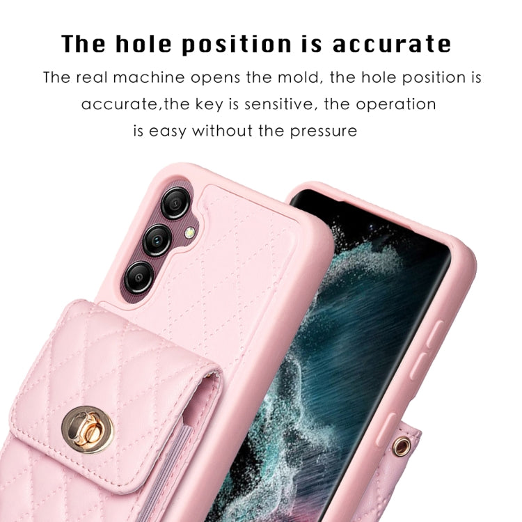 For Samsung Galaxy A14 4G / 5G Vertical Metal Buckle Wallet Rhombic Leather Phone Case