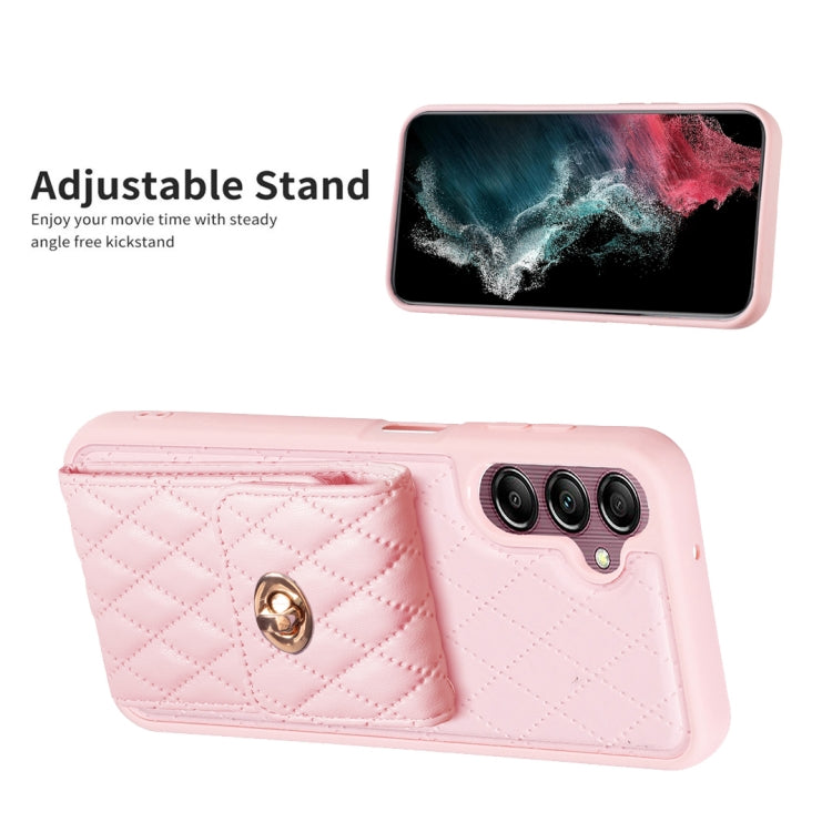 For Samsung Galaxy A14 4G / 5G Vertical Metal Buckle Wallet Rhombic Leather Phone Case